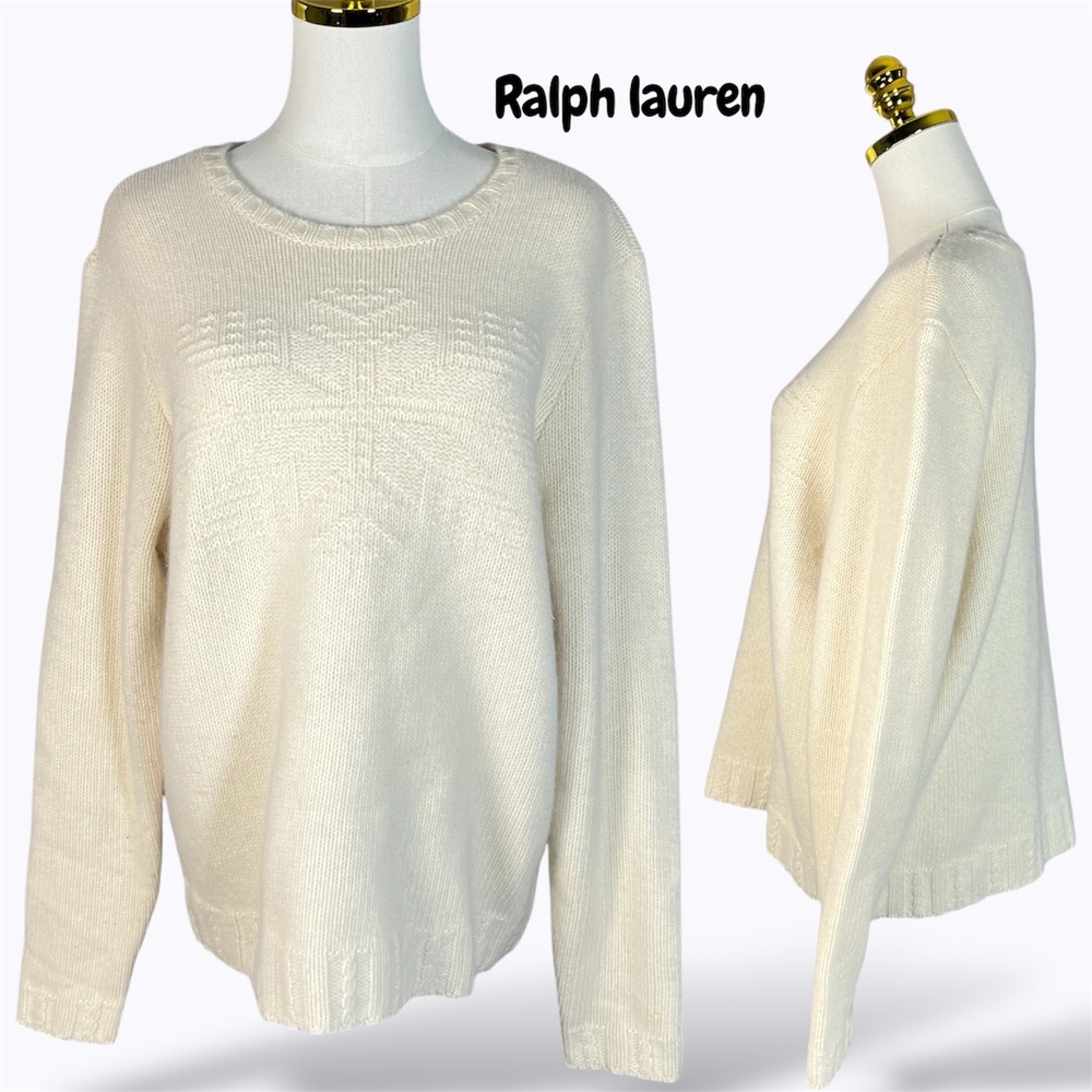 Lauren Ralph Lauren Cream Snowflake Knit Sweater 1X Wool Angora Blend